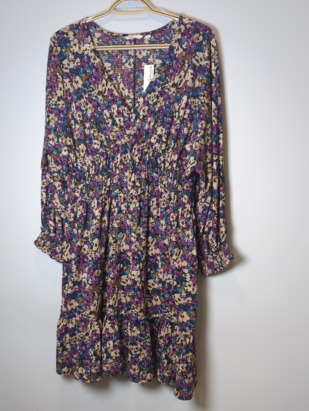 Reitmans Floral Long Sleeve Dress in Purple, Blue, Cream